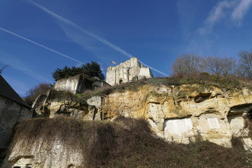 Loir-et-Cher,France-January 24, 2108: The Chateau de Montrichard, ruined 11th century castle located at Montrichard, France
