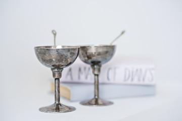 Two cups and books. Elements of interior