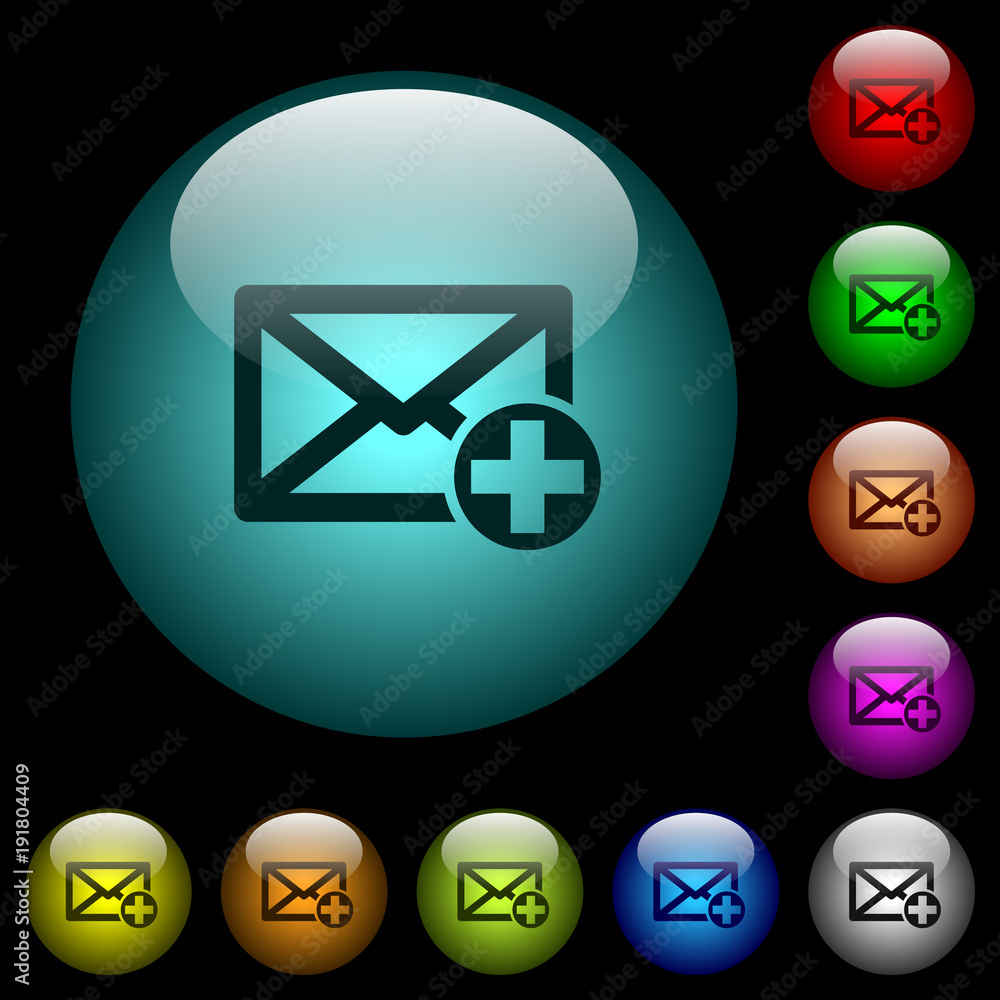Poster add new mail icons in color illuminated glass buttons