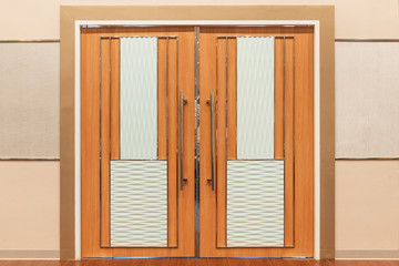 Modern wooden door with stainless door handle contemporary style
