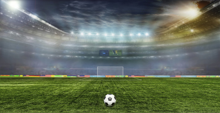 Soccer ball on the field of stadium
