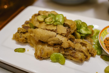 Close up shot of deep fried lumb chop