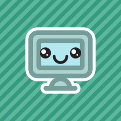 Cute smiling kawaii computer office monitor cartoon icon