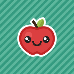 Cute kawaii smiling red apple cartoon design icon