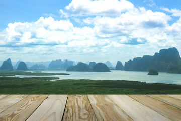 Top view of the beauty of Phang Nga Bay with the space in Thailand.