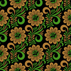 Floral seamless pattern in traditional russian style. Khokhloma painting. Vector Illustration