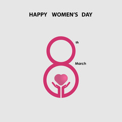 Creative 8 March logo vector design with international women's day icon.Women's day symbol. Minimalistic design for international women's day concept.Vector illustration