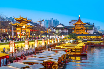 Obraz premium Ancient architectural landscape on the Qinhuai River in Nanjing