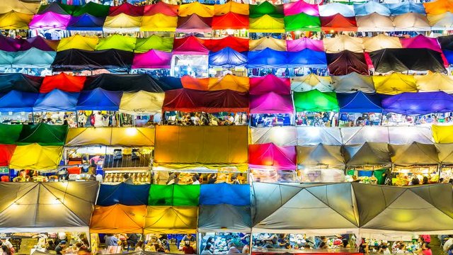 Close up time lapse of Ratchada Railway Night Market, Bangkok, Thailand