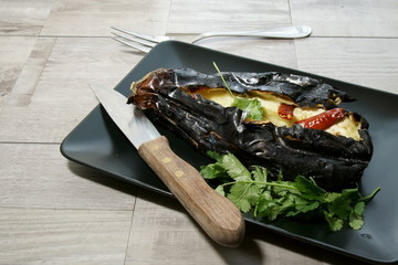 Roasted Eggplant with garlic and red chilli pepper