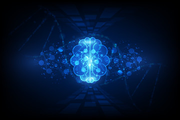 Vector abstract human brain on technology background represent artificial intelligence concept, illustration