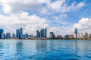 Qingdao's beautiful coastline and skyline of architectural landscape