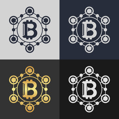 Set of bitcoin symbol templates. Cryptocurrency badge.