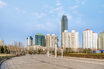 Fototapeta na wymiar Qingdao city centre building landscape and urban skyline