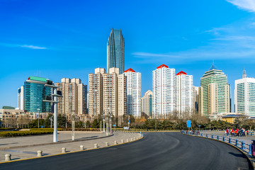 Fototapeta na wymiar Qingdao city centre building landscape and urban skyline