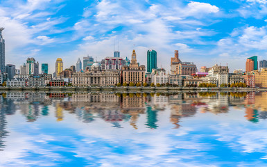 Rivers and old buildings in the Bund, Shanghai