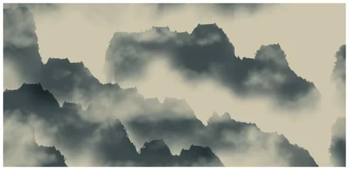 Photo sur Aluminium Kaki Peinture de paysage à l& 39 encre de Chine et à l& 39 eau