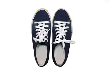 isolated top view of blue sneakers shoes
