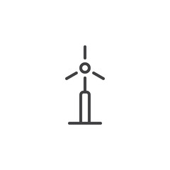Wind energy turbine line icon, outline vector sign, linear style pictogram isolated on white. Bio and ecology symbol, logo illustration. Editable stroke