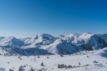 Fototapeta na wymiar Unberührte Schneelandschaft in Österreich mit blauem Himmel