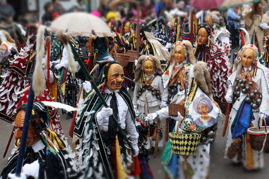 Carneval parade with traditional costumes in Rottweil, Germany