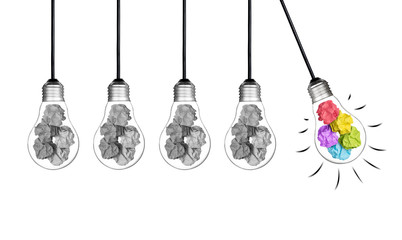 Stand out of crowd lightbulb and colorful paper crumpled  isolated on white background  idea business innovate achievement concept object design © Love the wind