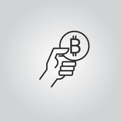 Hand Icon, Pick up Coin , line vector illustration