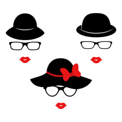 Retro ladies in the black elegant hats. Woman face. Boutique concept. Vector