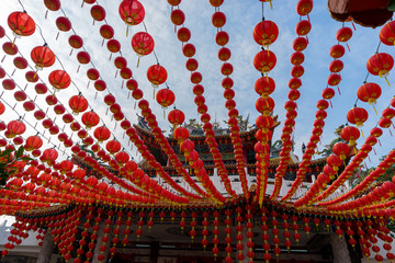 Fototapeta na wymiar Traditional Chinese lanterns display during Chinese new year festival at Thean Hou Temple in Kuala Lumpur, Malaysia