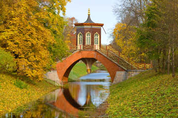 The Cross Bridge in the October landscape. Tsarskoye Selo, St. Petersburg