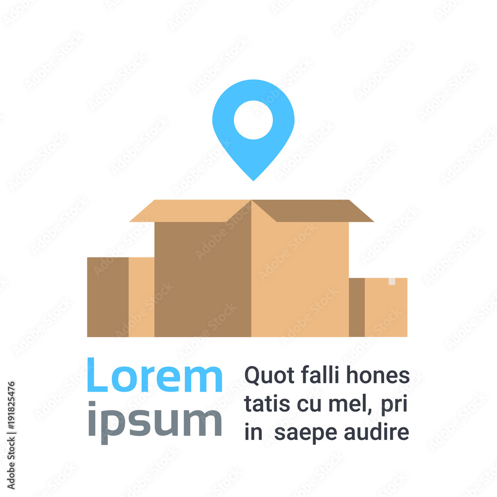 Poster open box with map pointer over white background with copy space fast delivery service concept flat v