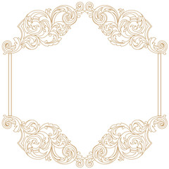 Golden vintage border frame engraving with retro ornament pattern in antique baroque style decorative design. Vector