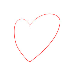 Vector Cartoon Heart Isolated on White Background. Simple Hand Drawn Red Line Art Heart. Symbol of Love. Valentines Day. Flat vector illustration.