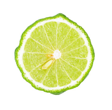 A half of bergamot fruit isolated on white background, Top view.
