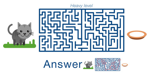 Children's labyrinth with cat and milk . A puzzle for children. Vector maze. © tsinik