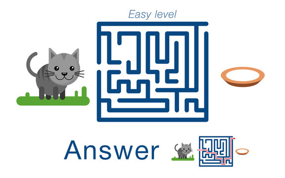 Children's labyrinth with cat and milk . A puzzle for children. Vector maze.