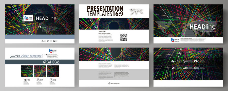 Business templates in HD format for presentation slides. Easy editable abstract vector layouts in flat design. Bright color lines, colorful beautiful background. Perfect decoration.