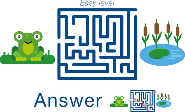 Children's labyrinth with frog and pond  . A puzzle for children. Vector maze.
