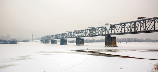 Railway bridge over the Ob river. Novosibirsk, Russia