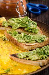 Egg omelette with garlic avocado toast
