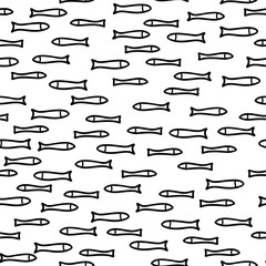 Vector seamless doodles sardines pattern.