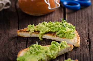 Egg omelette with garlic avocado toast