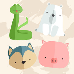 Set of Adorable Baby Animals : Vector Illustration