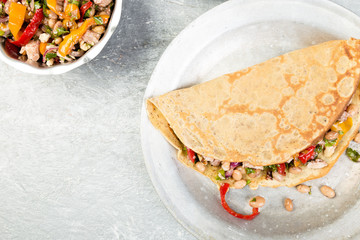 Buckwheat Pancake. Mexican Quesadilla.