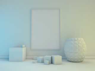 Poster with Frame Mockup in interior. 3D