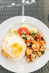 Spicy fried seafood  basil