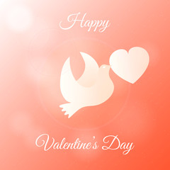 Happy Valentines Day Banner. Gift, Greeting Card with Dove and Heart in Sky. Flat Vector Illustration.