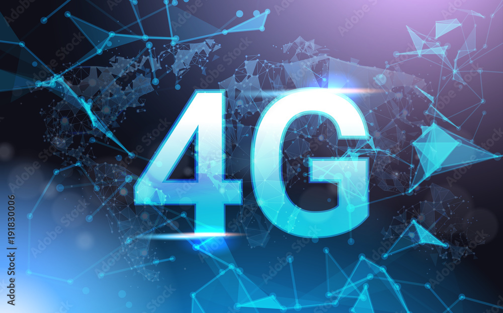 Poster 4g internet connection speed sign over futuristic low poly mesh wireframe on blue background vector 