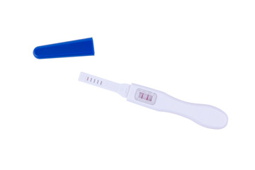Positive pregnancy test on white background
