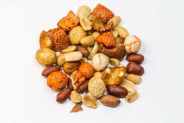 Nuts and seeds isolated on white background